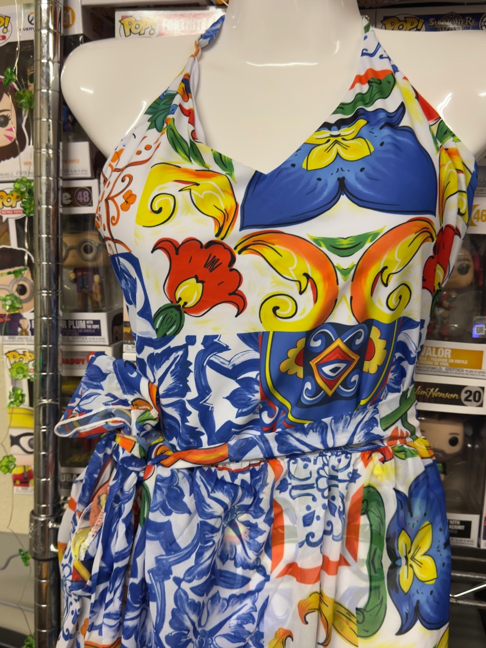 Vibrant Multicolor Halter Summer one piece with sarong